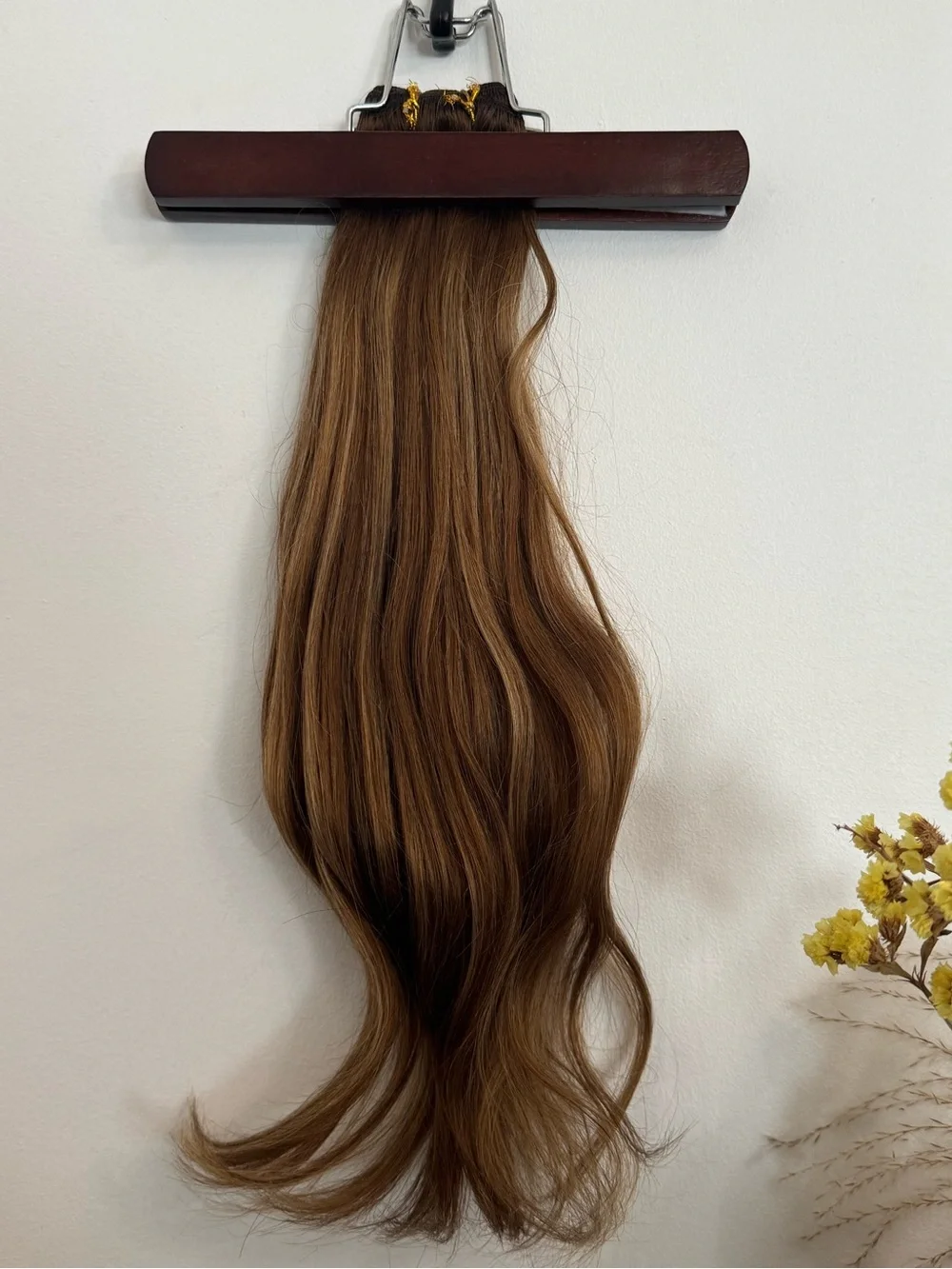 100% Human Hair 20” Caramel Brown Highlighted Weft Extensions Straight